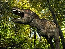 Biosphoto | 2479052 | A seven ton Tyrannosaurus wanders a Cretaceous forest 68 million years ago in what is today the Western United States. | &copy; Walter Myers / Stocktrek Images / Biosphoto