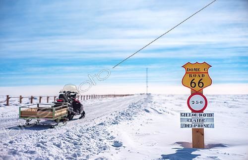 Biosphoto | 2595589 | A snowmobile on the access road to the  American Tower . Concordia Antarctic Research Station, Dome C plateau, East Antarctica. | &copy; Armand Patoir / Biosphoto