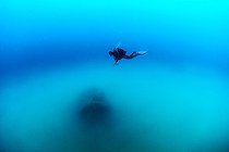Biosphoto | 2094326 | Diver biologist performing scientific monitoring of an Artificial reef off Valras, Gulf of Lion, Mediterranean, France | &copy; Mathieu Foulquié / Biosphoto