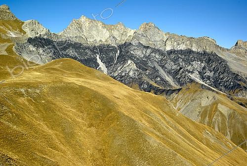 Biosphoto | 2100031 | Les Roubines nègres, seen from the Fourches pass (2261m), Haute Tinée Valley in autumn, Mercantour, Alpes, France | &copy; Robert Valarcher / Biosphoto