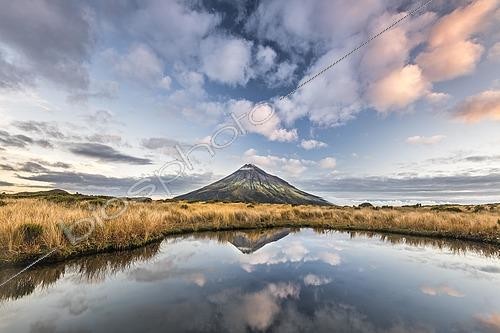Biosphoto | 2435401 | Mont Taranaki, ou Mont Egmont, se reflétant dans le lac Pouakai Tarn, Parc national d'Egmont, île du Nord, Nouvelle-Zélande | &copy; Robert Haasmann / imageBROKER / Biosphoto