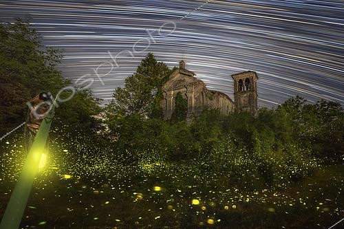 Biosphoto | 2613640 | Multitude of fireflies in front of a church, Emilia-Romagna, Italy | &copy; Alberto Ghizzi Panizza / Biosphoto