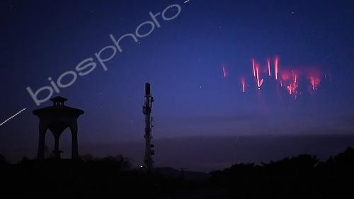 Biosphoto | 2590951 | Red sprites above a thunderstorm in the Pyrenees, photographed from Utelle, Alpes-Maritimes, France | &copy; Christophe Suarez / Biosphoto