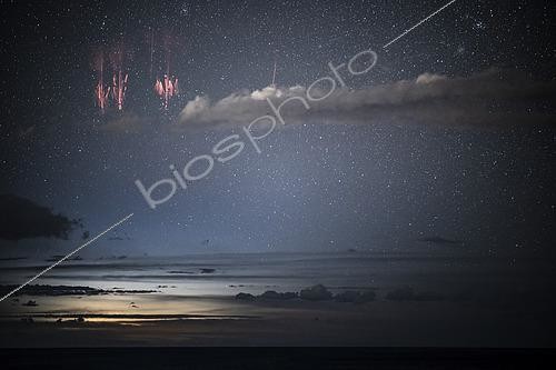 Biosphoto | 2590654 | Red sprites in the Mediterranean. Red sprites above a powerful thunderstorm 300 kms from Saint-Raphaël, Var, France. Powerful positive lightning strikes trigger these transient light phenomena, which are difficult to see with the naked eye. | &copy; Christophe Suarez / Biosphoto