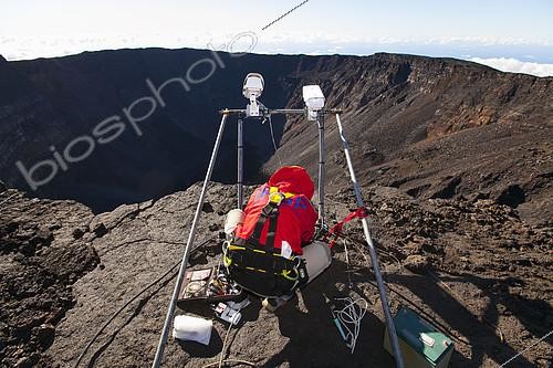 Biosphoto | 2072289 | Replacement of the cameras installed on the rim of the large Dolomieux crater (350 metres deep and 1 km in diameter) by an OVPF team. Piton de la Fournaise, Reunion Island | &copy; Thibaut Vergoz / Biosphoto
