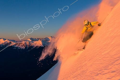 Biosphoto | 2571207 | Skier in powder snow, Rosa Kutor, Sochi, Caucasus, Russia | &copy; Stéphane Godin / Biosphoto