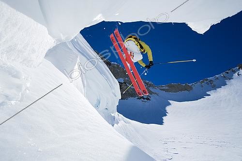 Biosphoto | 2571175 | Skier jumping a serac, Las Leñas, Mendoza province, Patagonia, Argentina | &copy; Stéphane Godin / Biosphoto
