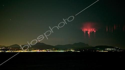 Biosphoto | 2590708 | Sprites above Saint-Raphaël and l'Estérel, Var, France. Red sprites above a thunderstorm in the Adriatic, more than 500 kms from my position. Video capture taken facing Saint-Raphaël and the Estérel massif on a moonlit night. | &copy; Christophe Suarez / Biosphoto