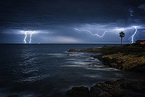Biosphoto | 2590672 | Storm and lightning in the Mediterranean Sea, opposite Saint Aygulf, Var, France | &copy; Christophe Suarez / Biosphoto