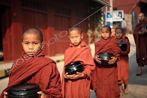 Biosphoto | 1136545 | Young monks doing the quest with their bowl in Burma | &copy; Antoine Boureau / Biosphoto
