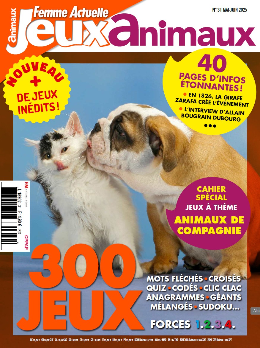 Femme Actuelle Jeux Animaux, mai 2025. Photo Juniors / Biosphoto