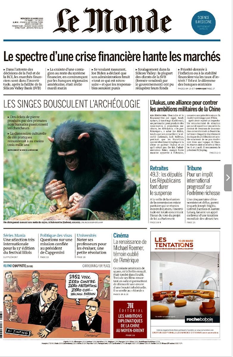 Le Monde, 22 mars 2023. Photo Cyril Ruoso / Biosphoto
